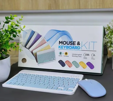 10 Inch Ultra Slim Wireless Keyboard Mouse Combo with Silent Keys Ergonomic Design Smooth Connectivity for Laptop Tablet Mobile Phone Blue thumbnail 0