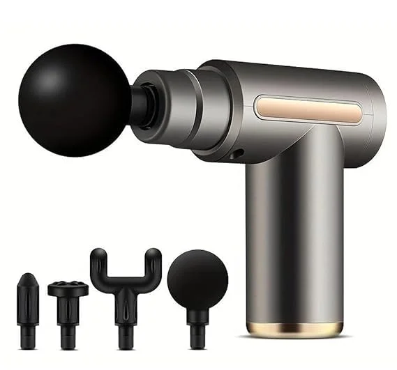 Handheld Massage Gun with 4 Interchangeable Heads, Percussion Massager |20 Speed Levels | Gunmetal Grey image 1