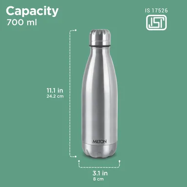 Milton Duo DLX 750ml Thermosteel Water Bottle, Vacuum Insulated, Leak Proof, 24-Hour Hot and Cold, ISI Certified, for Office, Gym, School, Silver Color thumbnail 2