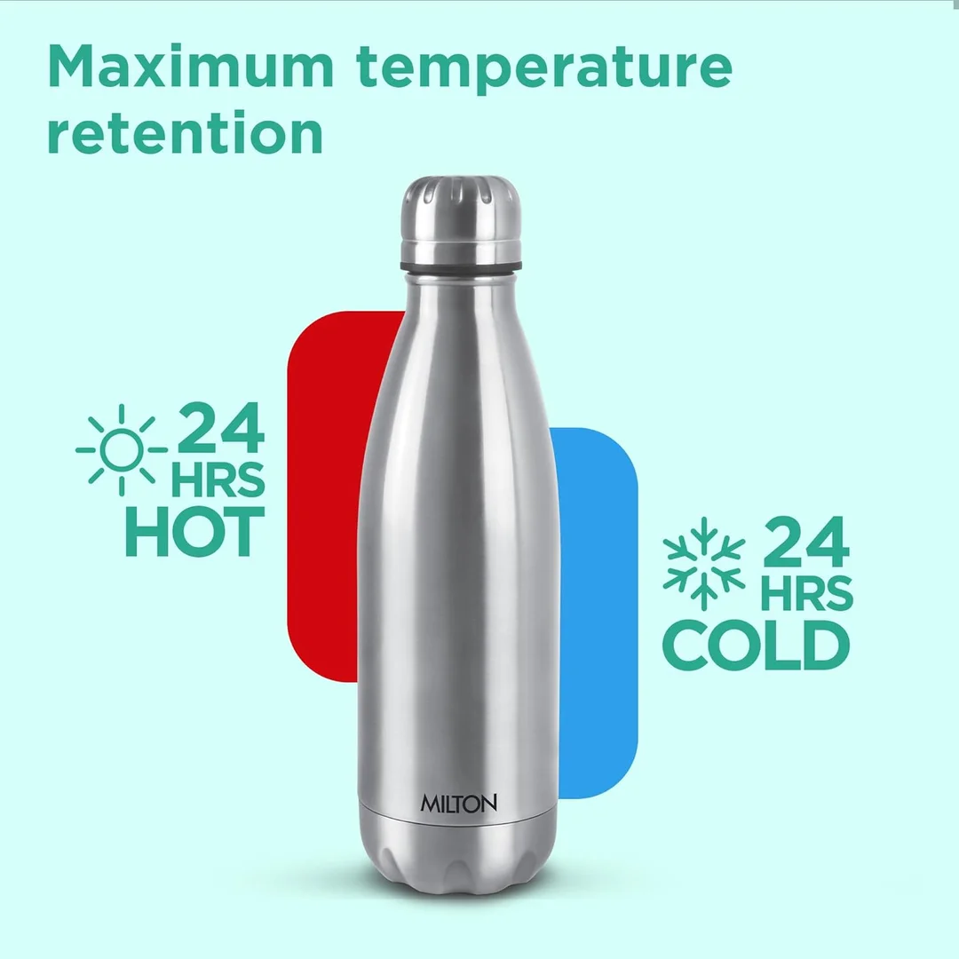 Milton Duo DLX 750ml Thermosteel Water Bottle, Vacuum Insulated, Leak Proof, 24-Hour Hot and Cold, ISI Certified, for Office, Gym, School, Silver Color image 5