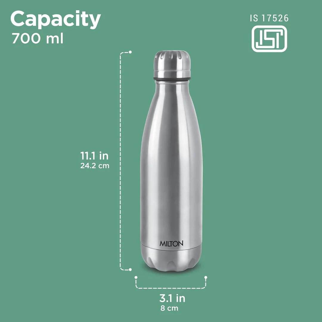 Milton Duo DLX 750ml Thermosteel Water Bottle, Vacuum Insulated, Leak Proof, 24-Hour Hot and Cold, ISI Certified, for Office, Gym, School, Silver Color image 3