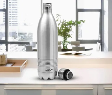 Milton Duo DLX 1000ml Thermosteel Water Bottle, Vacuum Insulated, Leak Proof Lid, 24-Hour Hot and Cold, ISI Certified, for Office, Gym, School, Silver Color thumbnail 1