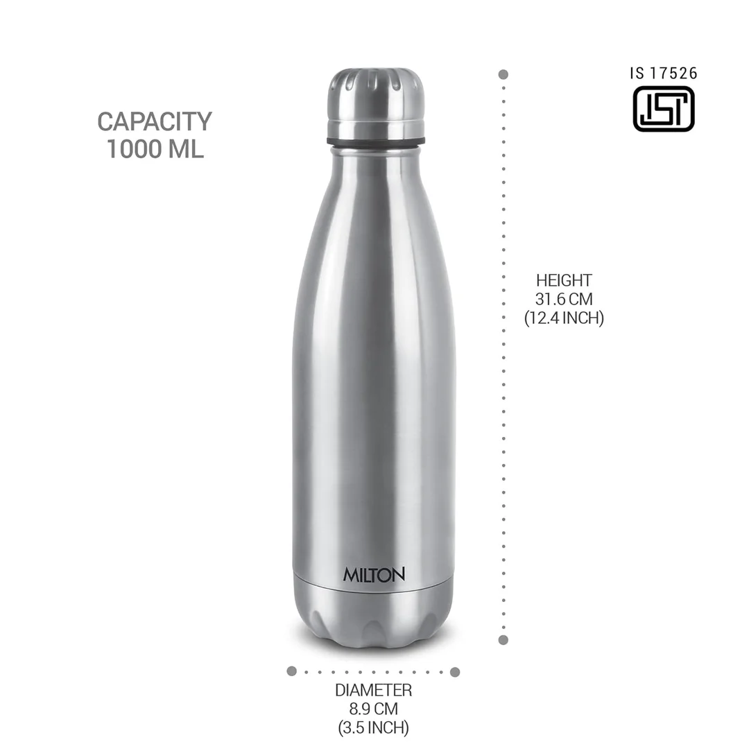Milton Duo DLX 1000ml Thermosteel Water Bottle, Vacuum Insulated, Leak Proof Lid, 24-Hour Hot and Cold, ISI Certified, for Office, Gym, School, Silver Color image 3