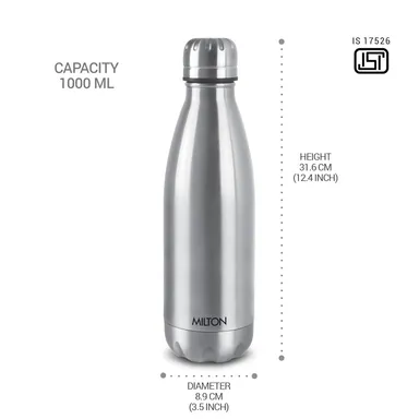 Milton Duo DLX 1000ml Thermosteel Water Bottle, Vacuum Insulated, Leak Proof Lid, 24-Hour Hot and Cold, ISI Certified, for Office, Gym, School, Silver Color thumbnail 2