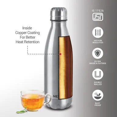 Milton Duo DLX 1000ml Thermosteel Water Bottle, Vacuum Insulated, Leak Proof Lid, 24-Hour Hot and Cold, ISI Certified, for Office, Gym, School, Silver Color thumbnail 3