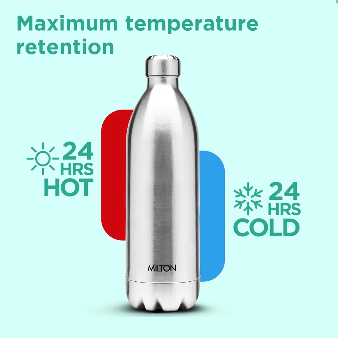 Milton Duo DLX 1500ml Thermosteel Water Bottle, Vacuum Insulated, Leak Proof Lid, 24-Hour Hot & Cold Retention, ISI Certified, for Office Gym School Daily Use, Silver Premium Steel Bottle image 6