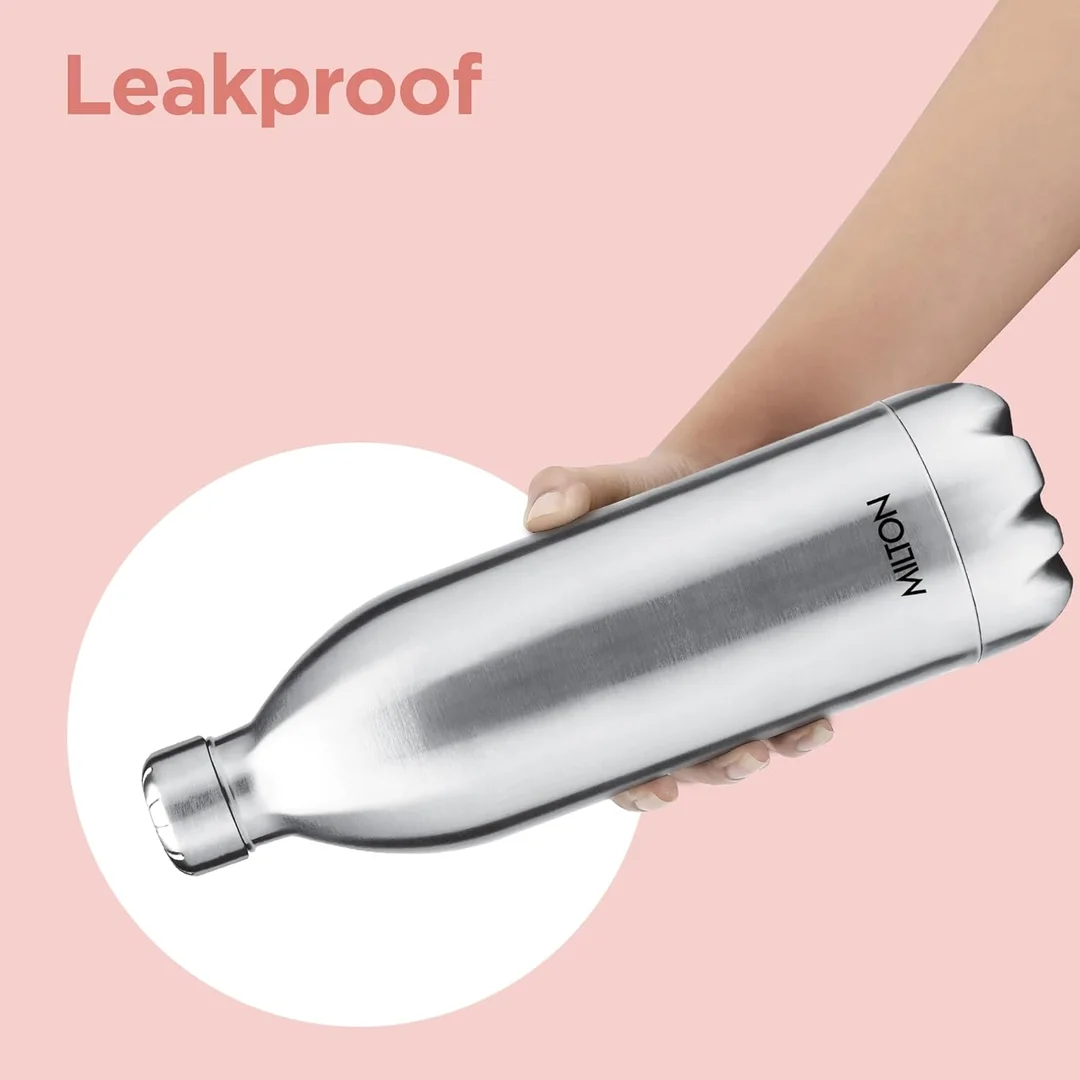 Milton Duo DLX 1500ml Thermosteel Water Bottle, Vacuum Insulated, Leak Proof Lid, 24-Hour Hot & Cold Retention, ISI Certified, for Office Gym School Daily Use, Silver Premium Steel Bottle image 7