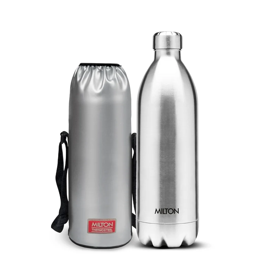Milton Duo DLX 1500ml Thermosteel Water Bottle, Vacuum Insulated, Leak Proof Lid, 24-Hour Hot & Cold Retention, ISI Certified, for Office Gym School Daily Use, Silver Premium Steel Bottle image 1