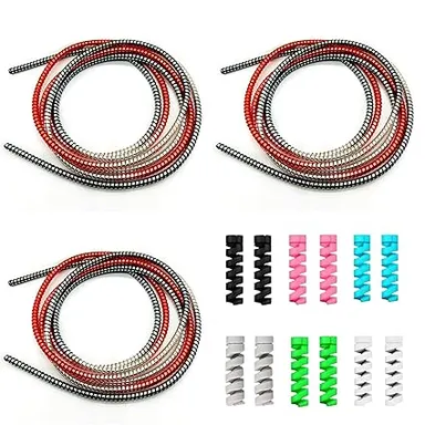 03 Pcs Spiral Cable Protector Combo| Premium Cable Wraps| 12 pcs Colorful Cord Protectors for USB, Charger & Headphone Cables – Anti-Fray Wire Organizer Set for Phone, PC, Home & Office thumbnail 0