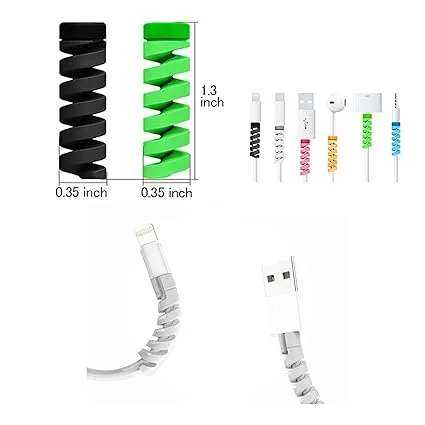 03 Pcs Spiral Cable Protector Combo| Premium Cable Wraps| 12 pcs Colorful Cord Protectors for USB, Charger & Headphone Cables – Anti-Fray Wire Organizer Set for Phone, PC, Home & Office image 2