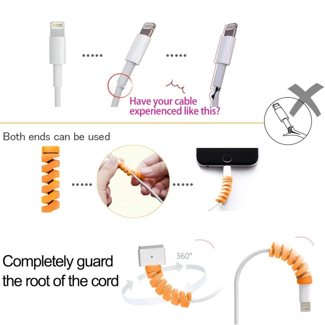 03 Pcs Spiral Cable Protector Combo| Premium Cable Wraps| 12 pcs Colorful Cord Protectors for USB, Charger & Headphone Cables – Anti-Fray Wire Organizer Set for Phone, PC, Home & Office image 3