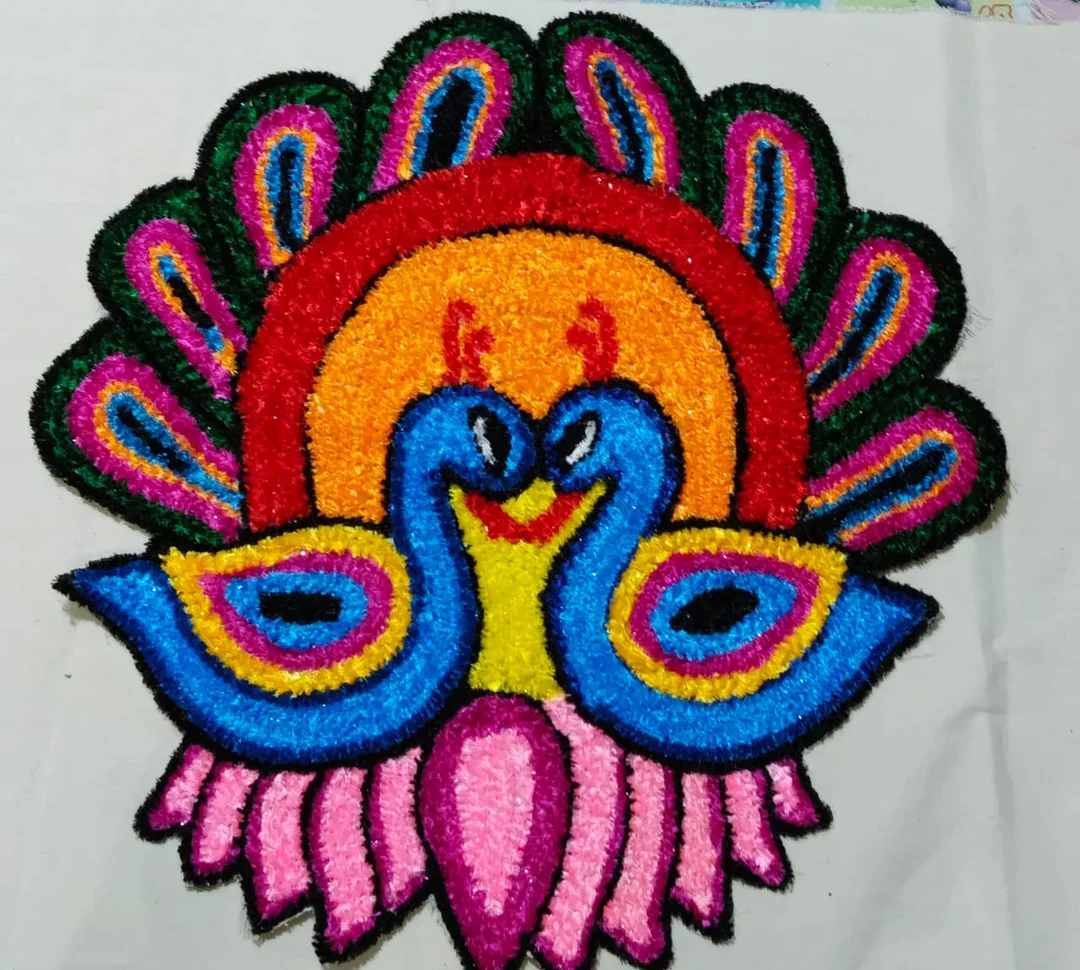 Super Soft Cotton Peacock Rangoli Door Mat for Home Decoration Traditional Indian Floor Mat Entrance | Living Room Welcome Mat Eco Friendly Decorative Rug India image 2