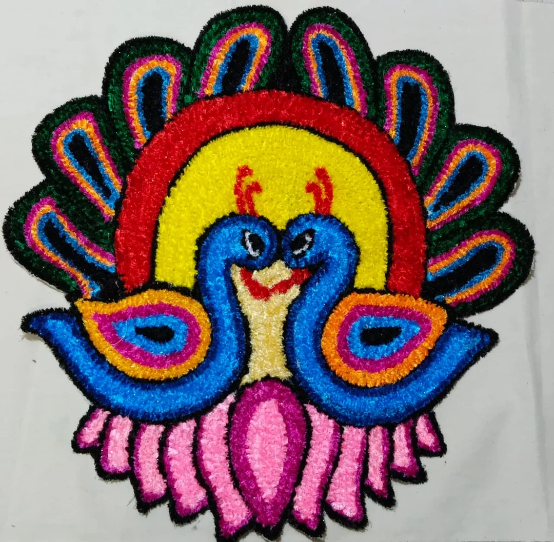 Super Soft Cotton Peacock Rangoli Door Mat for Home Decoration Traditional Indian Floor Mat Entrance | Living Room Welcome Mat Eco Friendly Decorative Rug India image 1