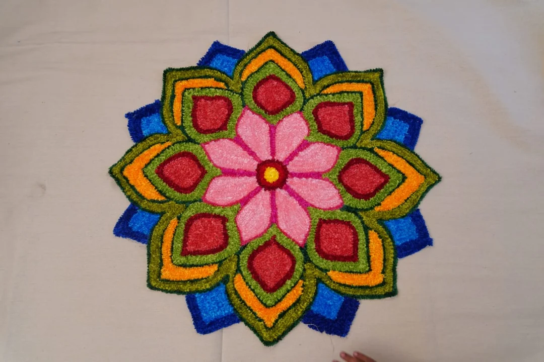 Handmade Premium Washable Woolen Fabric Rangoli Mat for Floor Decoration Traditional Reusable Floral Design Decorative Carpet Rug for Diwali Pooja Room Entrance Durable AntiSlip Festival Home Decor Backdrop Aasan image 1