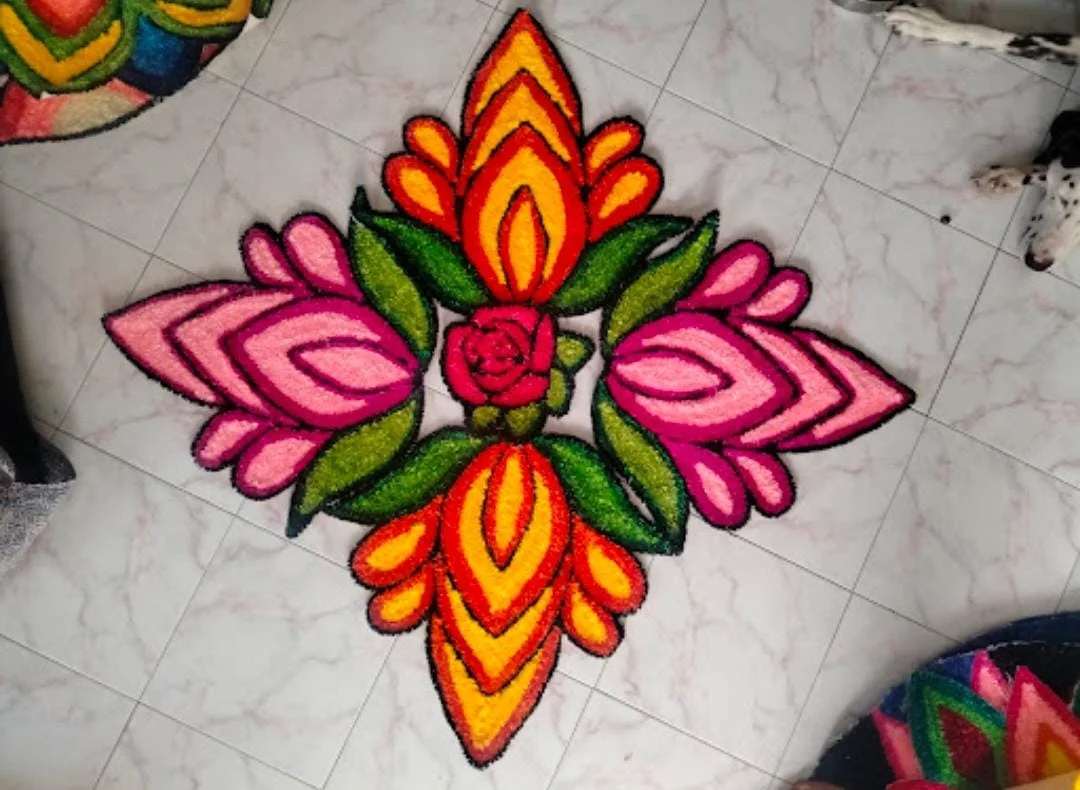 Decorative Rangoli Mat 3ft x 3ft Wool Felt Front with Canvas Back | Lightweight Foldable Dry Clean Rangoli Floor Mat for Festivals Home Decor image 1