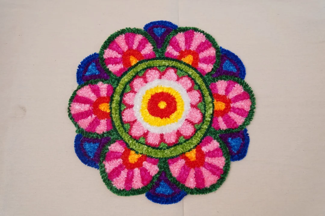 Handmade Floral Rangoli for Home Entrance Puja Decoration Multicolour Lotus Flower Design Reusable Festival Floor Decor for Diwali Navratri and Wedding Use image 1