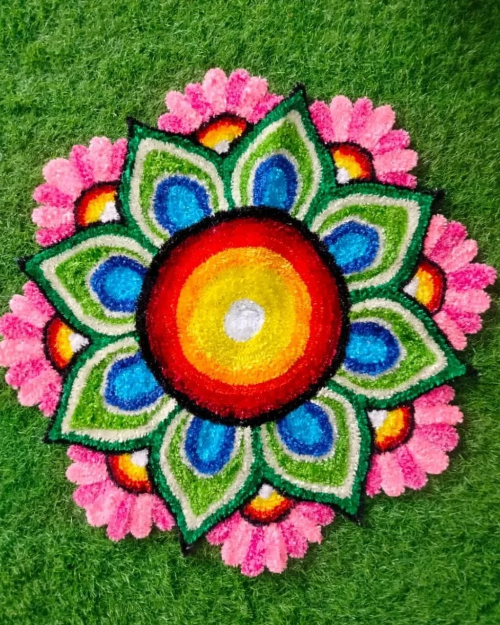 Handcrafted Multicolour Floral Rangoli Mat for Diwali Pooja Home Entrance Floor Decor Reusable Traditional Festival Decoration Round Design image 1