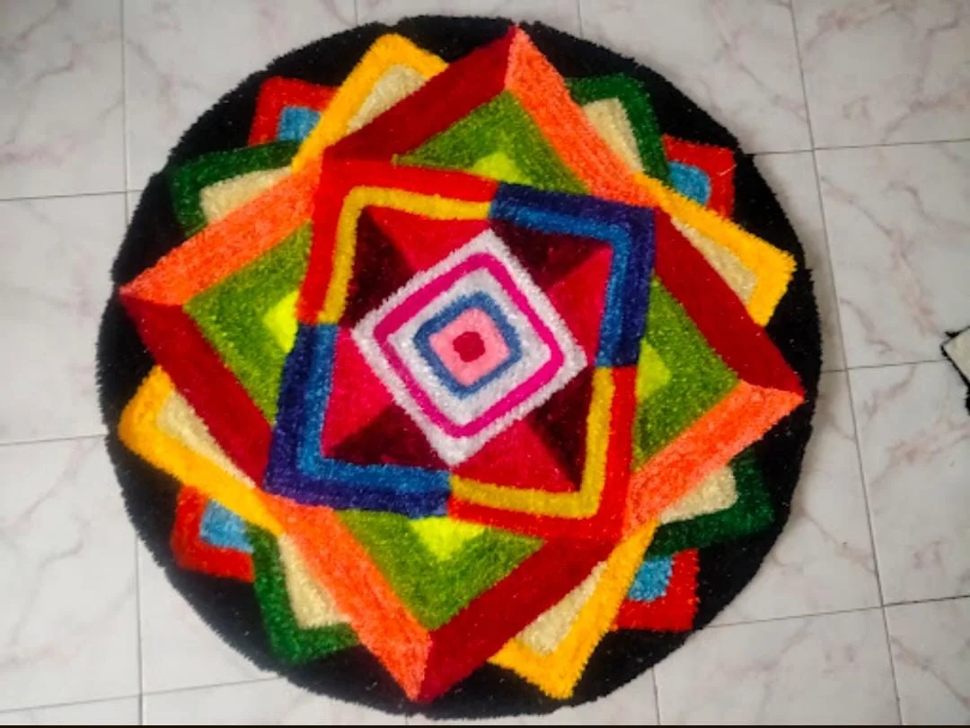 Super Soft Cotton Rangoli Mat for Home Decoration 3 ft x 3 ft Multicolor Flower Shape Traditional Indian Rangoli Door Mat Festival Living Room Entrance Floor Decor image 1