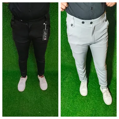 Button Men's Jogger Pants Perfect fit Soft lycra blend styles| Black & Grey Luppi Track Pant for men & Boy size 28 Pack of 2 thumbnail 2