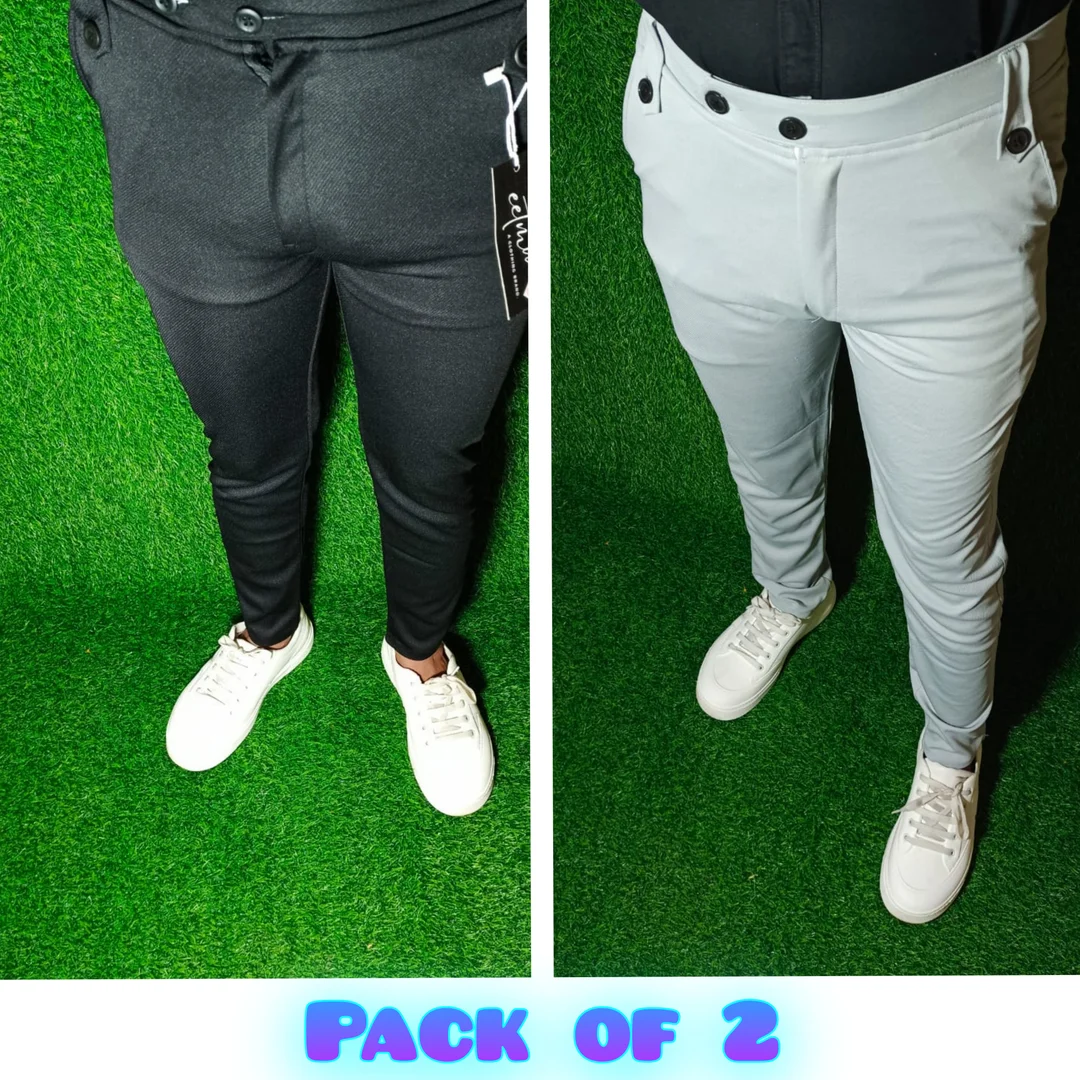 Button Men's Jogger Pants Perfect fit Soft lycra blend styles| Black & Grey Luppi Track Pant for men & Boy size 28 Pack of 2 image 1
