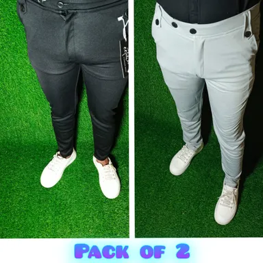 Button Men's Jogger Pants Perfect fit Soft lycra blend styles| Black & Grey Luppi Track Pant for men & Boy size 28 Pack of 2