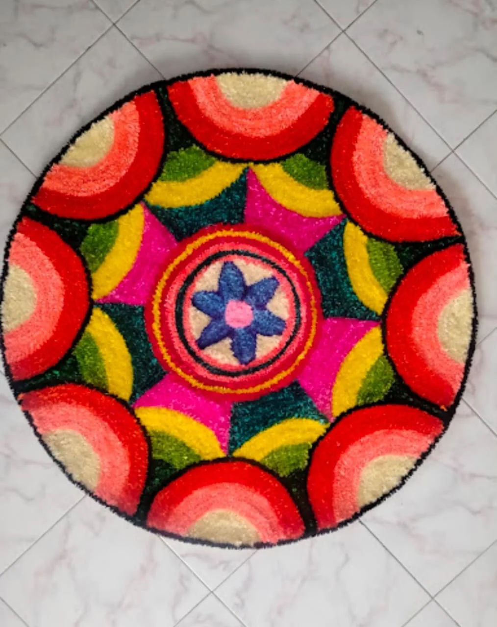 Premium Round Mandala Hand Tufted Woollen Floor Rug Multicolour Geometric Feet Traditional Indian Area Carpet for Living Room Bedroom & Meditation Decor image 1