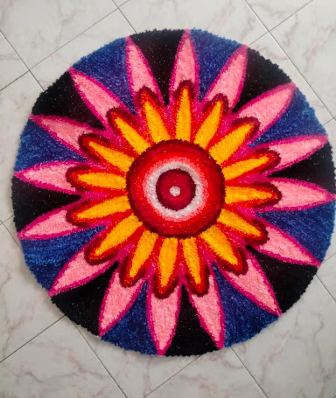 Decorative Round Floral Rangoli Floor Mat Multicolour Sunflower Design Reusable Indoor Rug for Diwali Pooja Home Entrance Festival Décor image 1
