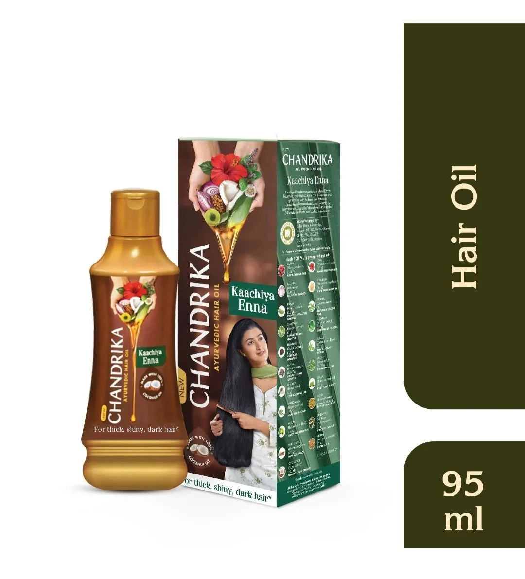 Chandrika Kachiya Enna Ayurvedic Hair Oil | Natural Greying Control| Hair Growth Promotion| Nourishing Scalp Treatment, Herbal Anti-Hairfall Oil for Stronger| Healthier Hair image 1