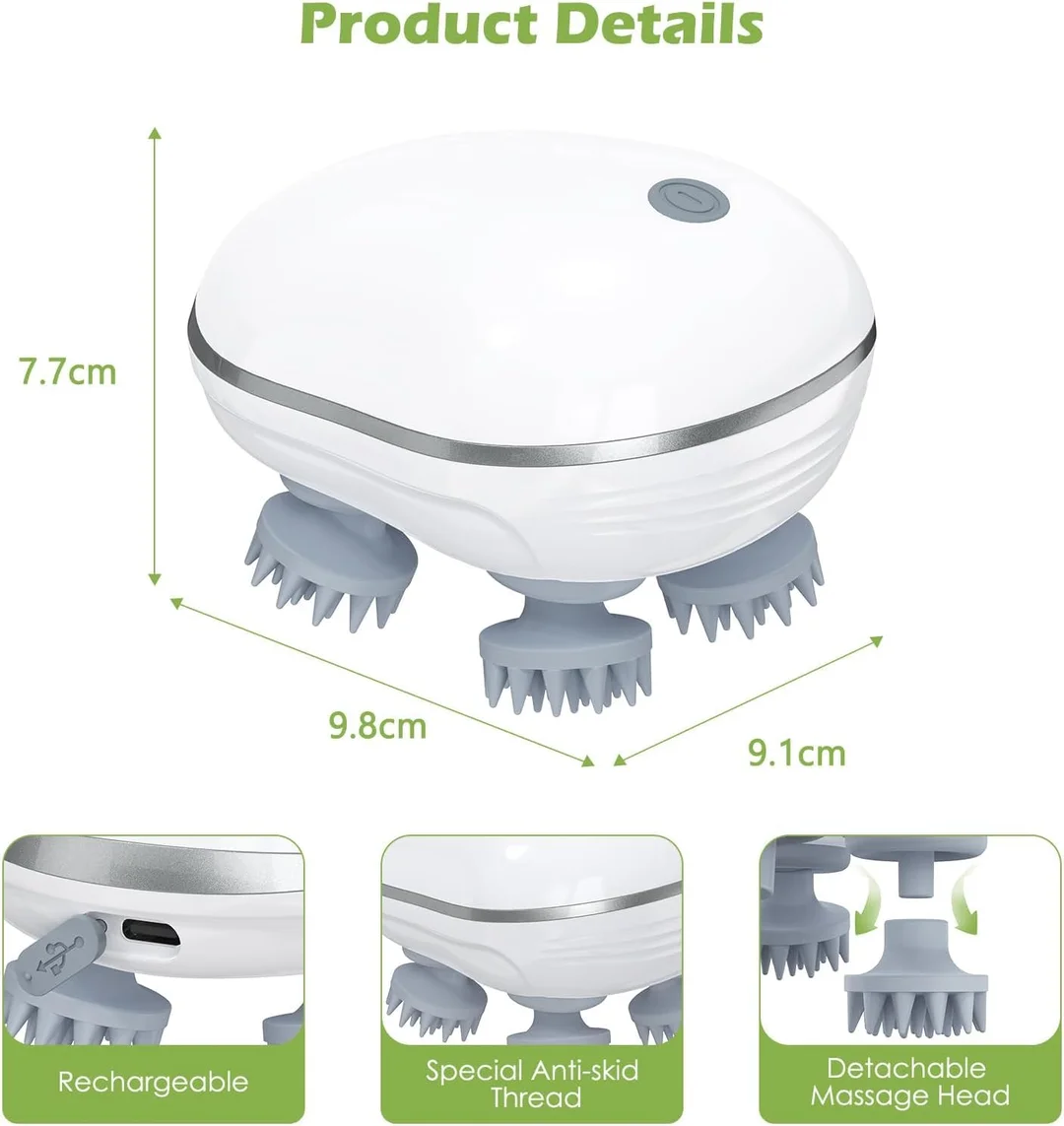Premium Electric Scalp & Head Massager for Hair Growth, Rechargeable Scalp Massage Device with 4-Head Rotation, Stress Relief & Deep Clean – Best Scalp Stimulator image 5