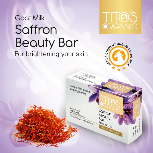 Tito’s Organic Goat Milk Saffron Beauty Bar| Natural Skin Whitening & Brightening Soap| Moisturising Anti-Acne Face & Body Bar for Soft| Glowing, Radiant Skin image 3