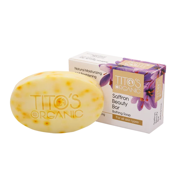 Tito’s Organic Goat Milk Saffron Beauty Bar| Natural Skin Whitening & Brightening Soap| Moisturising Anti-Acne Face & Body Bar for Soft| Glowing, Radiant Skin image 1
