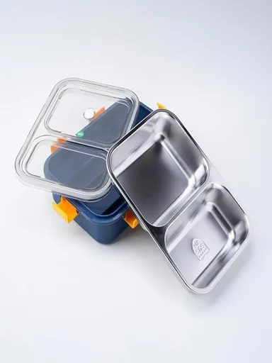 Lunch Box for Kids & Adults| Leak-Proof Airtight School & Office Tiffin with Fork| Spoon & Chopsticks, BPA-Free, Dark Blue|750ML thumbnail 3