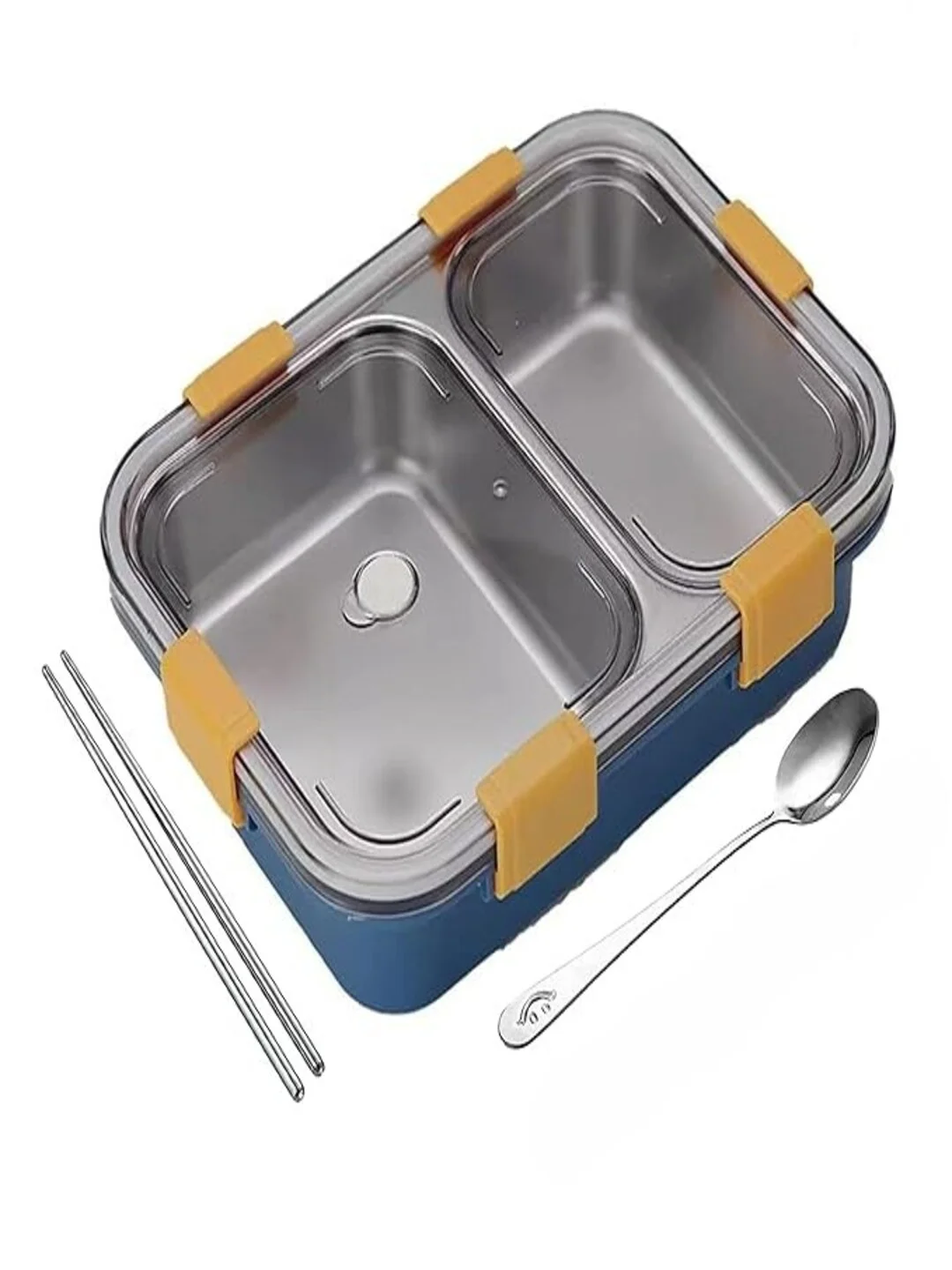 Lunch Box for Kids & Adults| Leak-Proof Airtight School & Office Tiffin with Fork| Spoon & Chopsticks, BPA-Free, Dark Blue|750ML image 2
