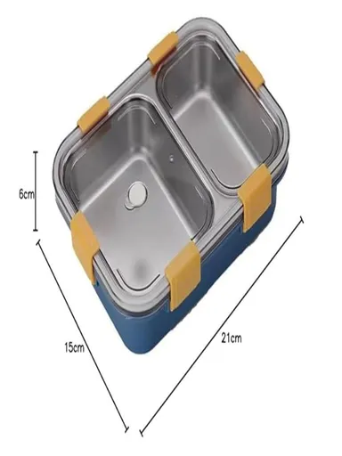 Lunch Box for Kids & Adults| Leak-Proof Airtight School & Office Tiffin with Fork| Spoon & Chopsticks, BPA-Free, Dark Blue|750ML thumbnail 4