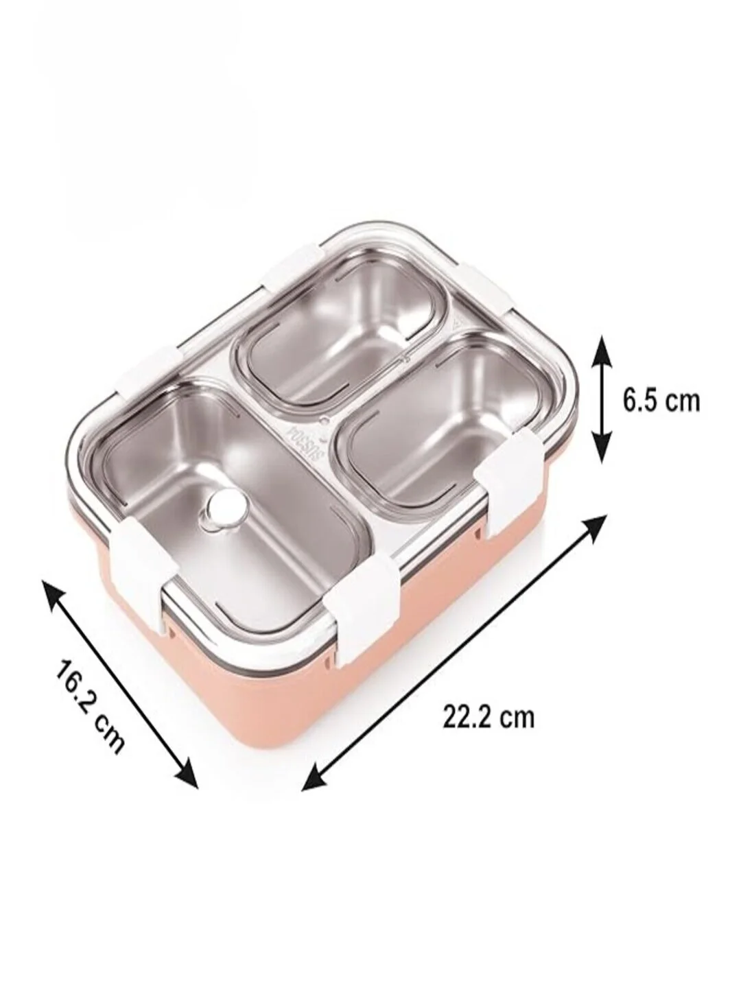 Stainless Steel Lunch Box 750 ml|3 Compartment| Leakproof BPA Free Tiffin Box for School Kids and Adults |Pink image 2