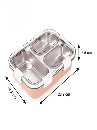 Stainless Steel Lunch Box 750 ml|3 Compartment| Leakproof BPA Free Tiffin Box for School Kids and Adults |Pink thumbnail 1
