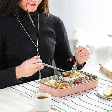 Stainless Steel Lunch Box 750 ml|3 Compartment| Leakproof BPA Free Tiffin Box for School Kids and Adults |Pink thumbnail 3
