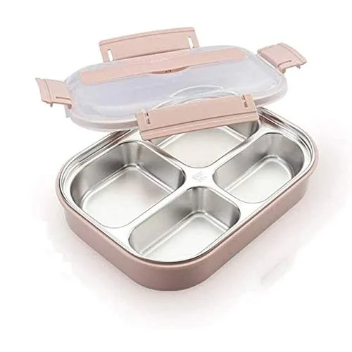 Stainless Steel Lunch Box 750 ml|3 Compartment| Leakproof BPA Free Tiffin Box for School Kids and Adults |Pink image 1