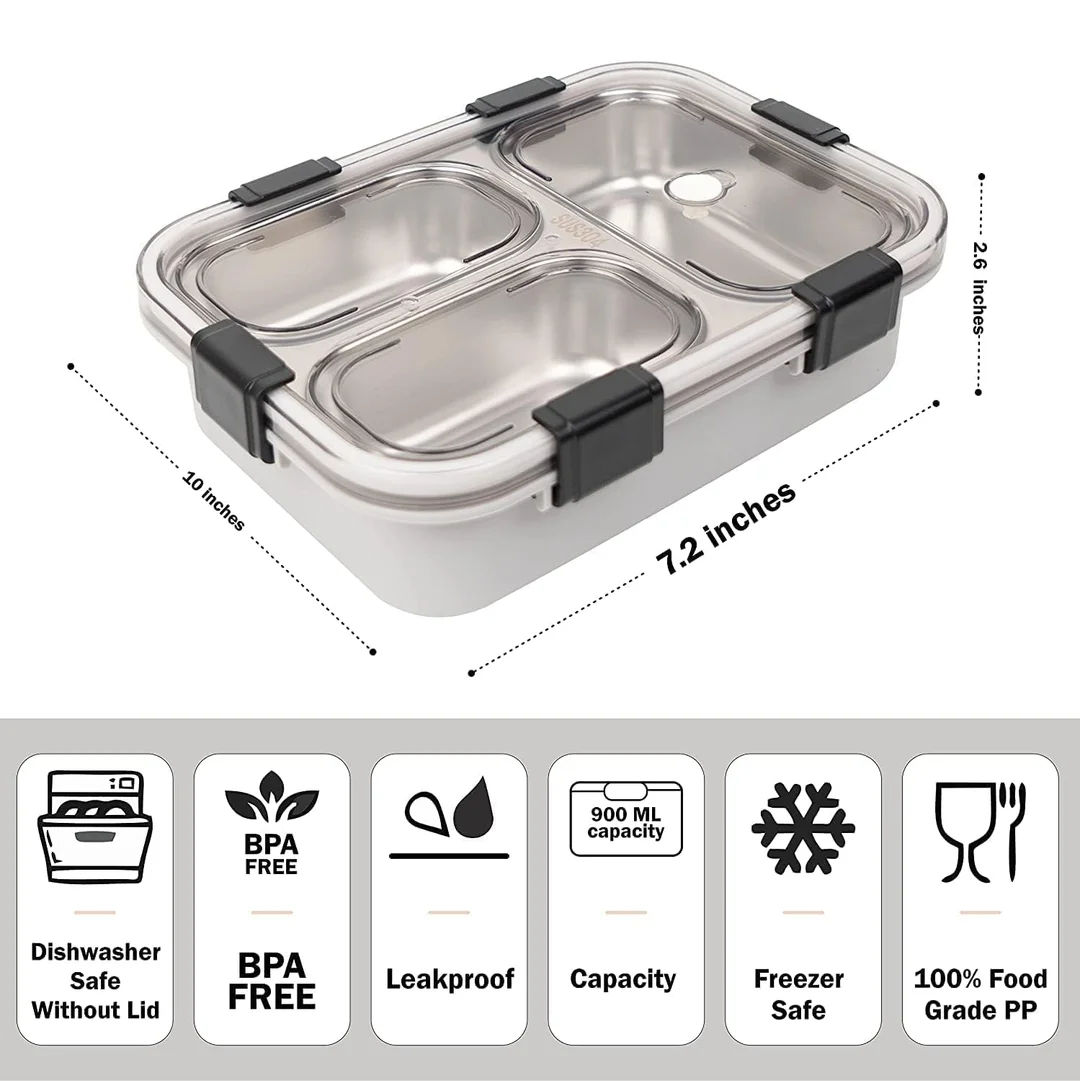 Stainless Steel Lunch Box 750 ml|3 Compartment| Leakproof BPA Free Tiffin Box for School Kids and Adults image 2