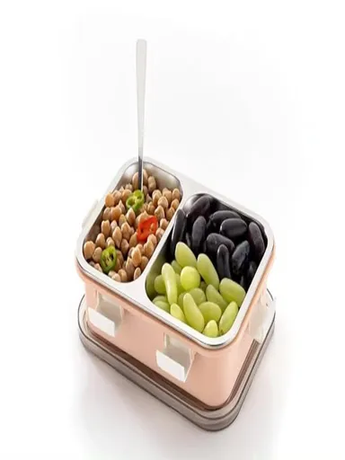 Stainless Steel Lunch Box 750 ml 2 Compartment Leakproof BPA Free 304 Grade Tiffin Box for Office Adults Kids with Spoon Chopsticks Pink