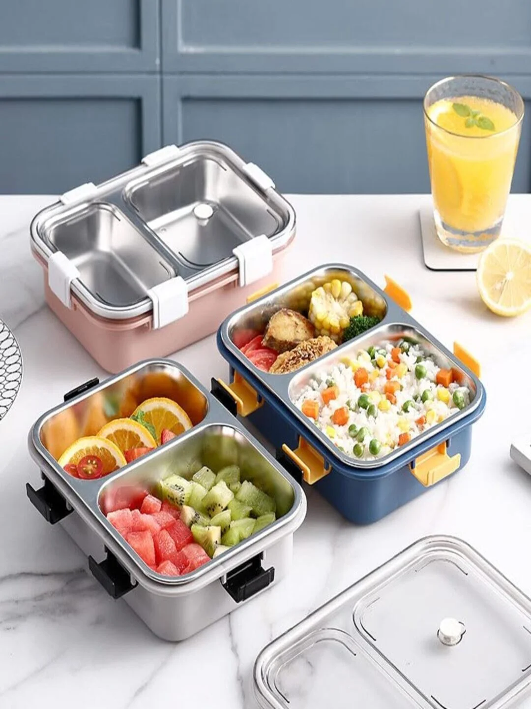 Stainless Steel Lunch Box 750 ml 2 Compartment Leakproof BPA Free 304 Grade Tiffin Box for Office Adults Kids with Spoon Chopsticks Pink image 2