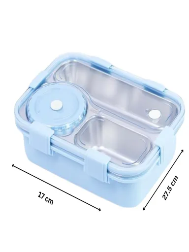 3 Compartment Stainless Steel Lunch Box 750ml | Leakproof & BPA Free Blue thumbnail 4