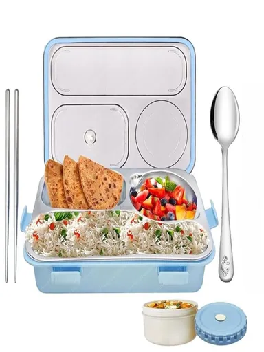 3 Compartment Stainless Steel Lunch Box 750ml | Leakproof & BPA Free Blue