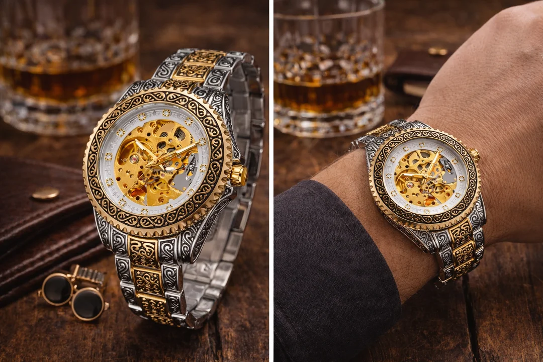 Forsining Automatic Mechanical Skeleton Watch for Men Open-Heart Gears Dial Transparent Case Back Self-Winding Analog Luxury Timepiece Stylish Wrist Watch No Battery Required image 2