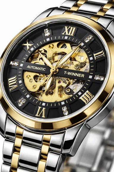 FORSINING Fully Automatic Mechanical Watch for Men with Open-Heart Working Gears Dial, Transparent Case Back, Luxury Skeleton Analog Wrist Watch No Battery Required thumbnail 1
