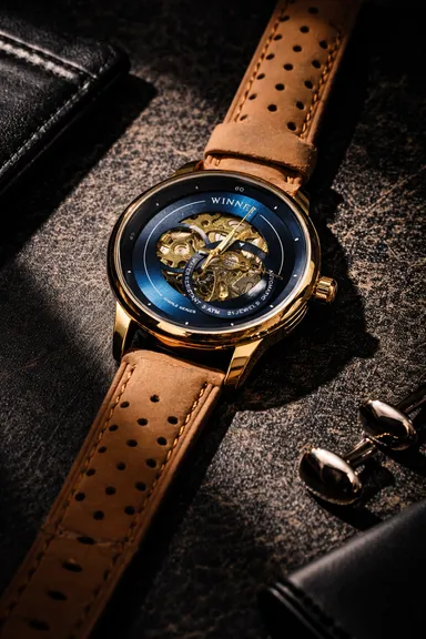 FORSINING Fully Automatic Mechanical Men’s Skeleton Watch with Open-Heart Working Gears Dial, Transparent Case Back, Luxury Analog Wristwatch No Battery thumbnail 1