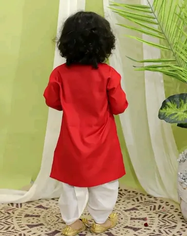 Little Prince Red Thread Work Kurta Dhoti Set for Boys | Traditional Indian Festive Wear Panjabi |Dhoti Combo , Kids Party | Wedding Outfit thumbnail 2
