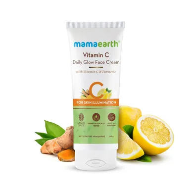 Mamaearth Vitamin C Daily Glow Face Cream With Vitamin C & Turmeric – 80 g | Daily Brightening Moisturiser for Radiant Skin thumbnail 1
