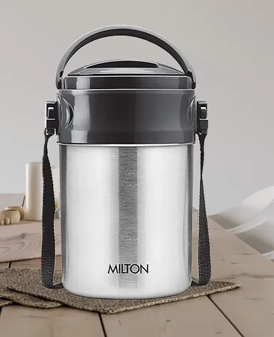 Milton Steel On 4 Tier Stainless Steel Lunch Box 360 ml Each PU Insulated Hot & Cold Tiffin for Office College Picnic Meal Prep, Silver thumbnail 2