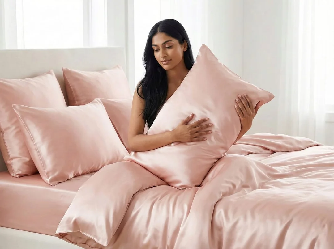 silk Pillow Cover for Bed Sleeping | Soft Breathable Cushion Cover with Zip Closure | Solid Colour Pillow Case for Home Hotel Use |Pack of 1| image 3